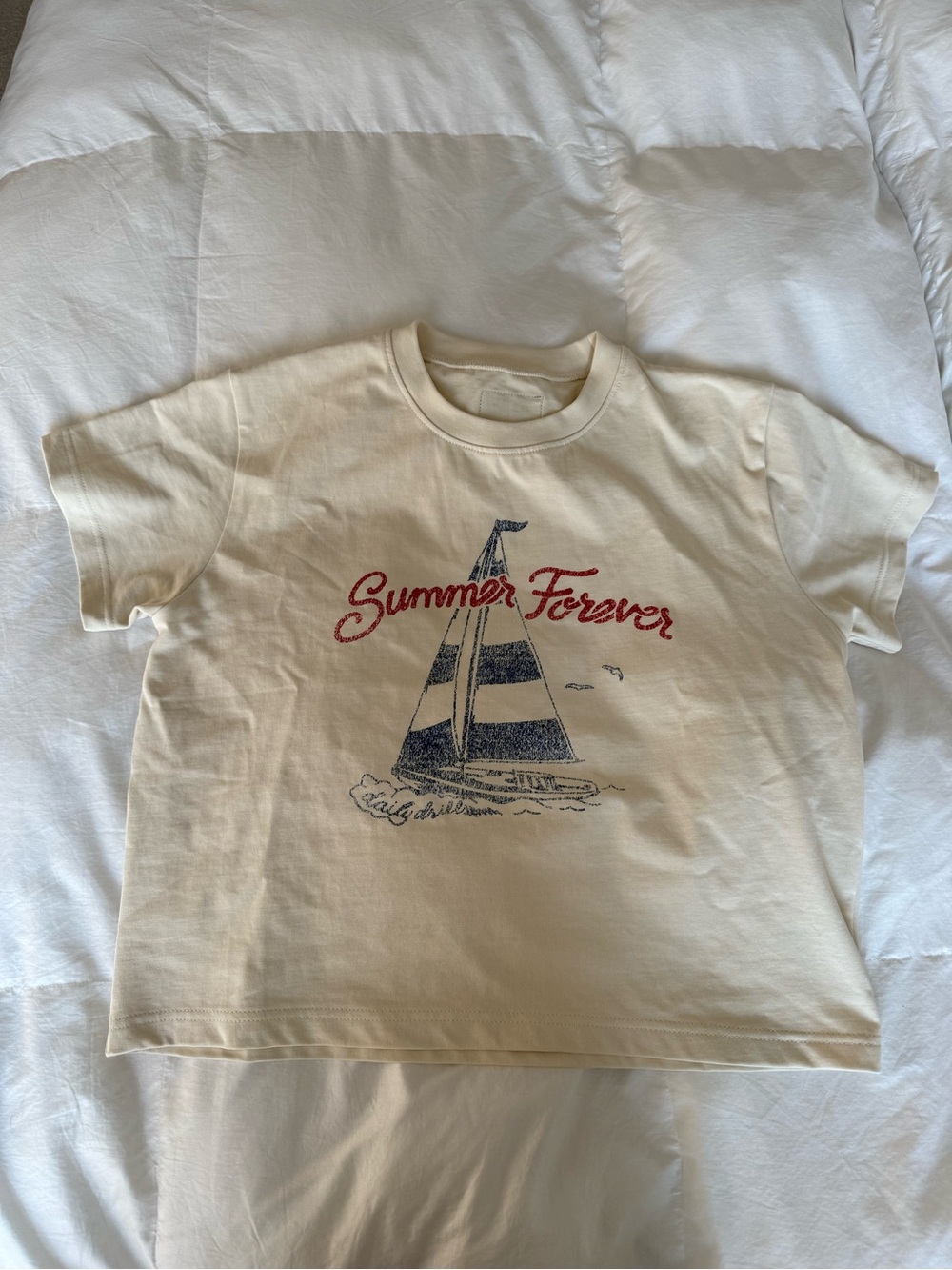 Daily Drills Cream Tee with Red 'Summer Forever' Sailboat Graphic